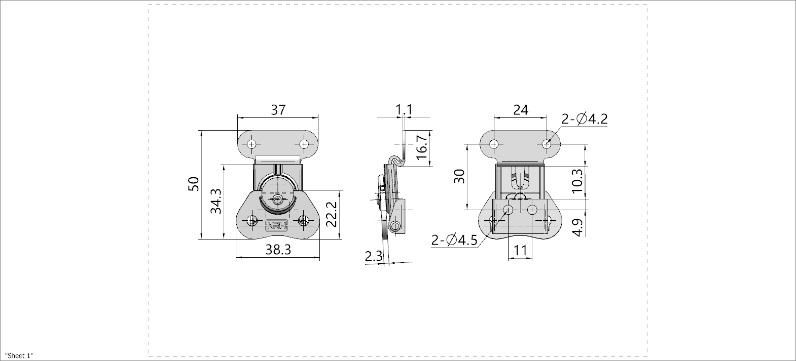 Butterfly Latches - dimensions chart