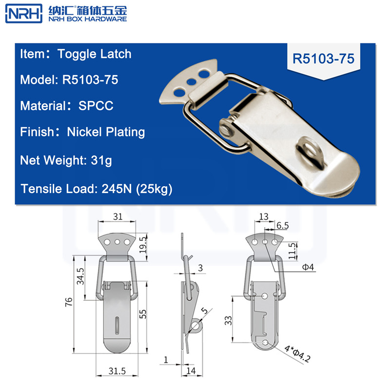 Toggle Latches R5103-75K-FE-NI - dimensions chart