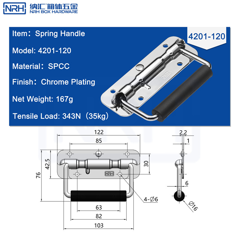 Spring Loaded Pull Handles 4201-120-FE-CR - dimensions chart