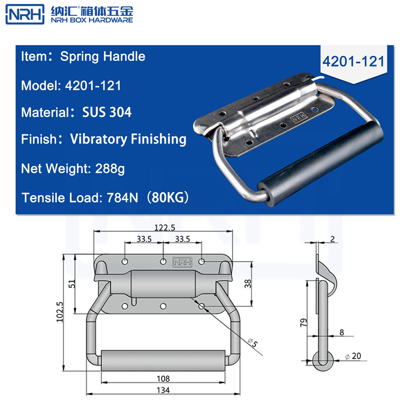 Spring Loaded Pull Handles 4213-121-S04-ZG - dimensions chart