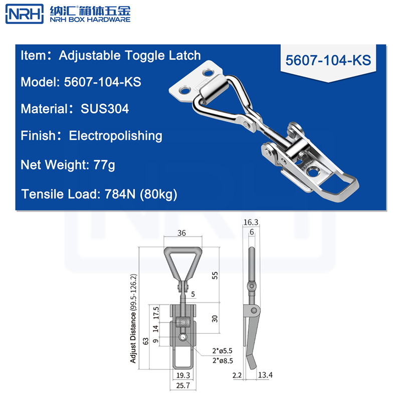 Adjustable Toggle Latches 5607-104-S04-ZG - dimensions chart