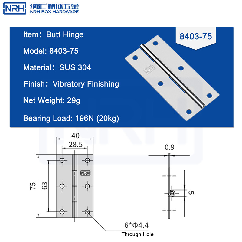 Butt Hinges 8403-75-S04-ZG - dimensions chart