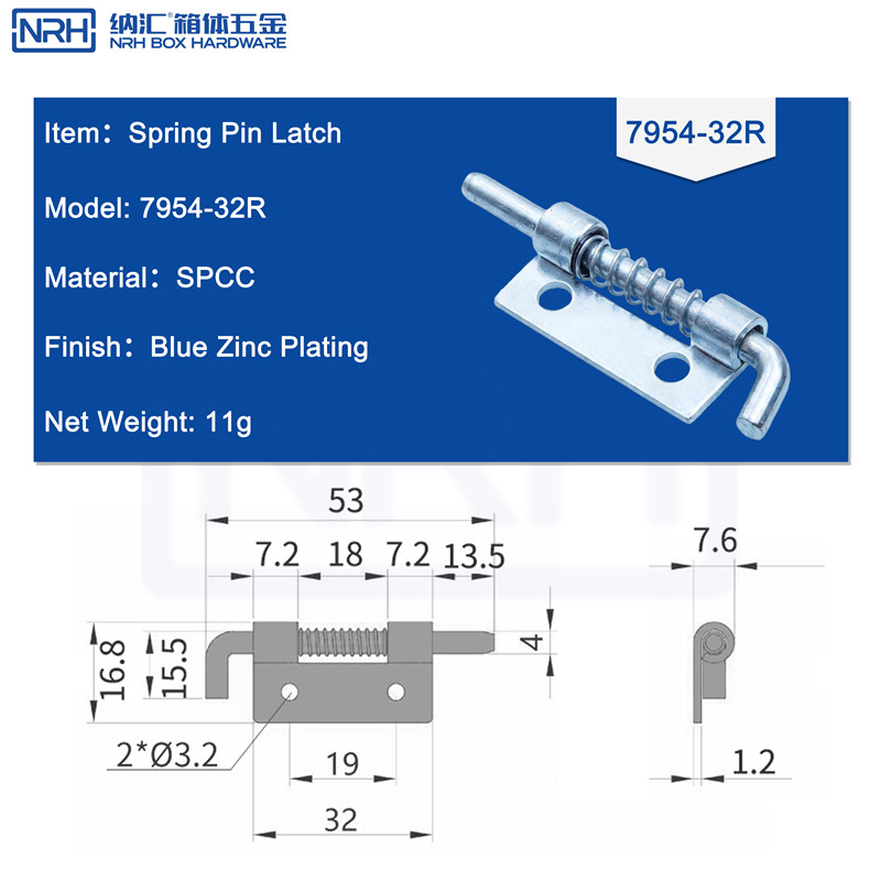 Spring Pin Latches R7954-32R-FE-ZL - dimensions chart