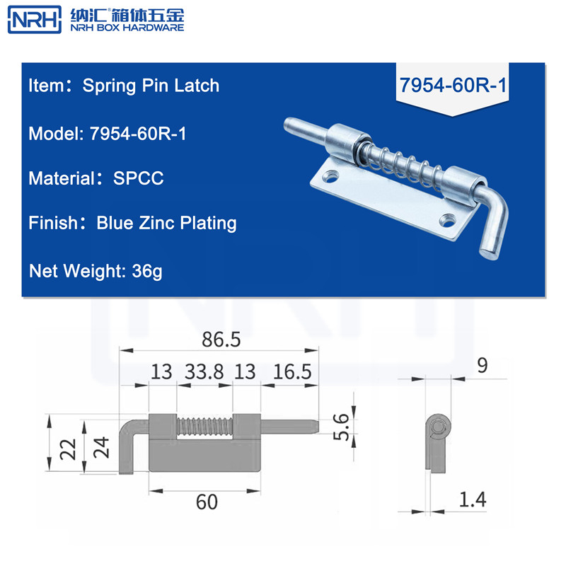Spring Pin Latches R7954-60R-1-FE-ZL - dimensions chart