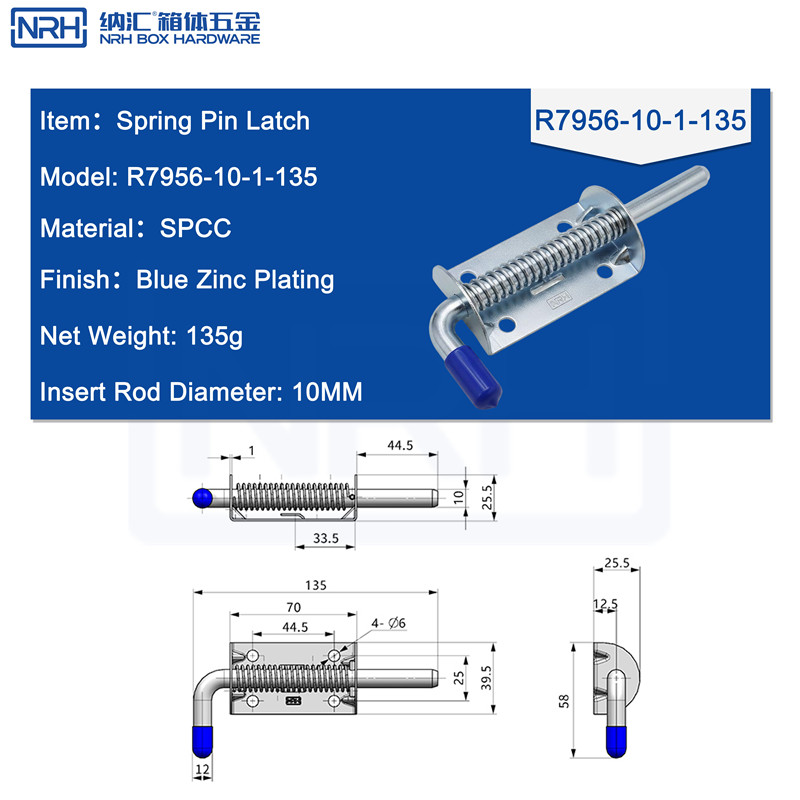 Spring Pin Latches 7956-10-1-135-FE-ZL - dimensions chart