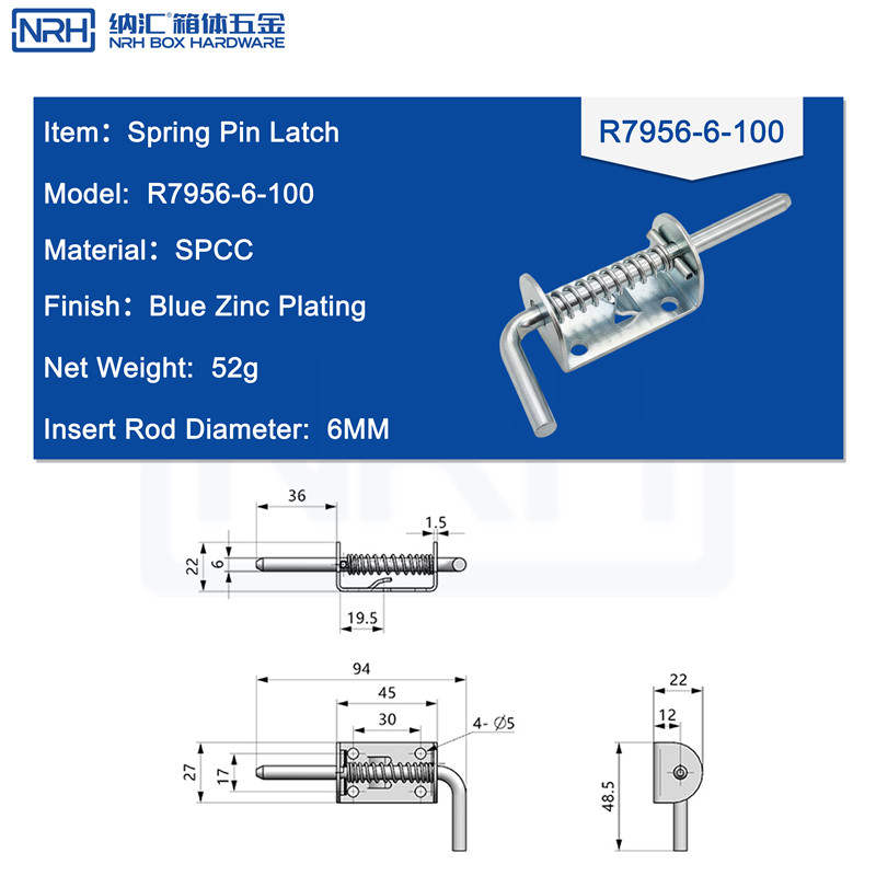 Spring Pin Latches 7956-6-100-FE-ZL - dimensions chart