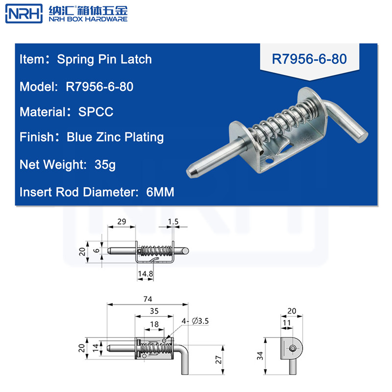 Spring Pin Latches 7956-6-80-FE-ZL - dimensions chart