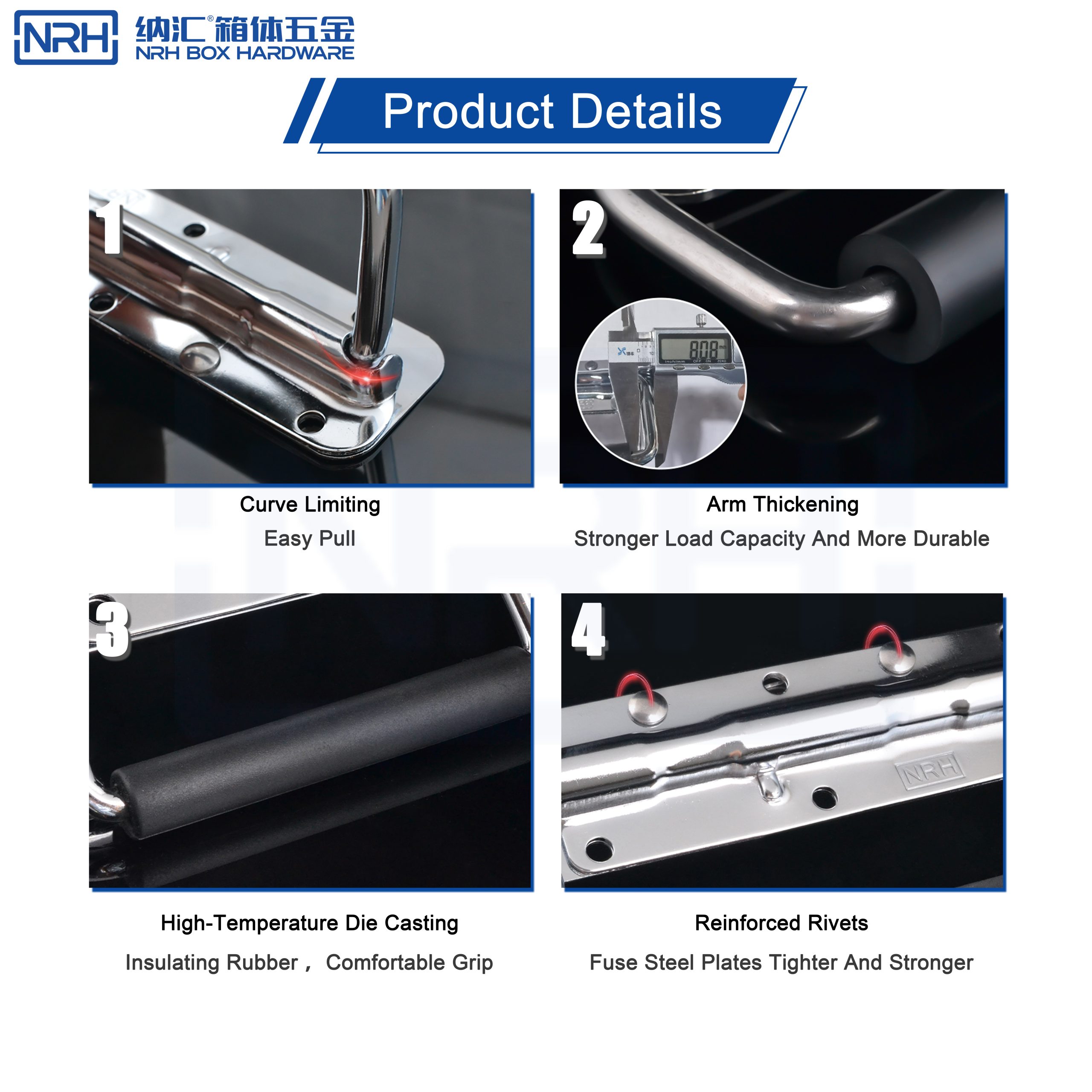 Close-up of industrial spring-loaded folding handle features