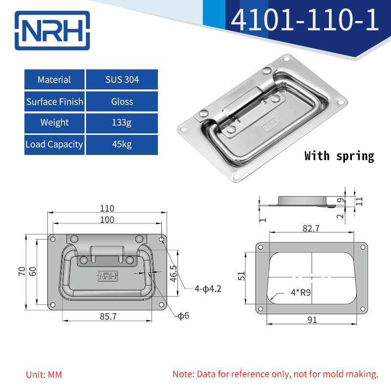 Spring Loaded Recessed Handles 4101-110-1-S04-LG - dimensions chart