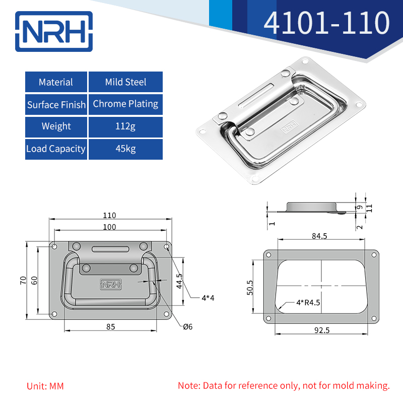 Spring Loaded Recessed Handles 4101-110-FE-CR - dimensions chart