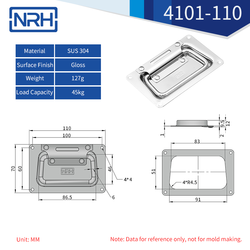 Spring Loaded Recessed Handles 4101-110-S04-LG - dimensions chart