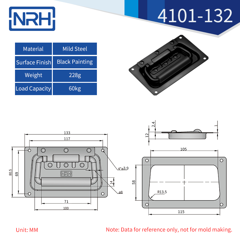 Spring Loaded Recessed Handles 4101-132-FE-BK2 - dimensions chart