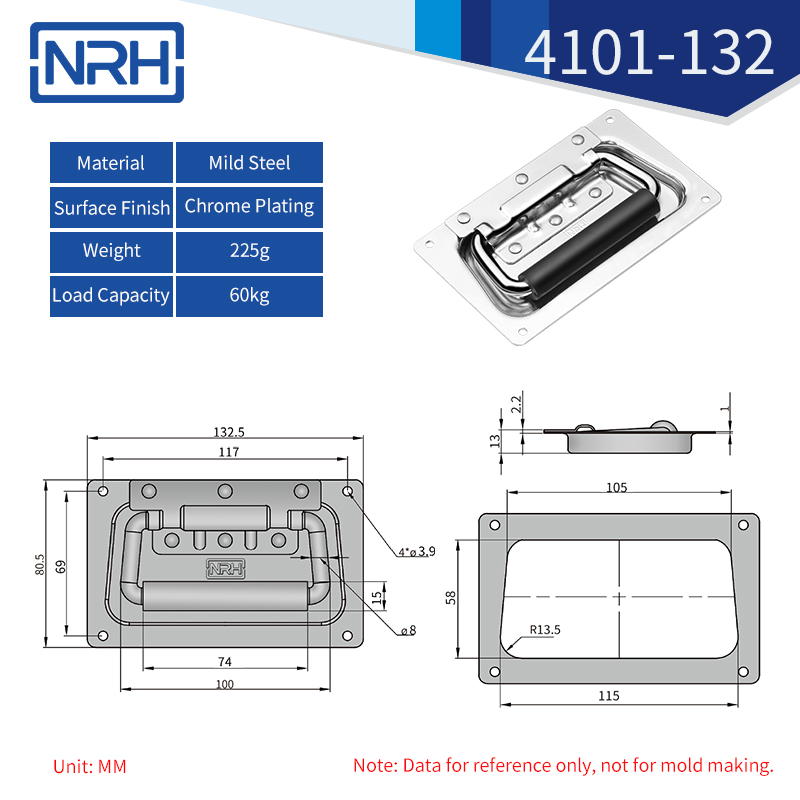 Spring Loaded Recessed Handles 4101-132-FE-CR - dimensions chart
