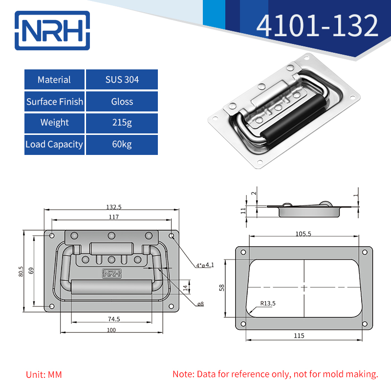Spring Loaded Recessed Handles 4101-132-S04-LG - dimensions chart