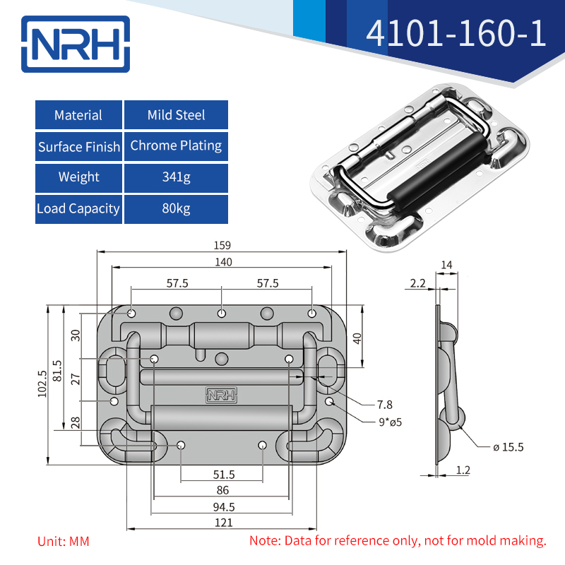 Spring Loaded Recessed Handles 4101-160-1-FE-CR - dimensions chart