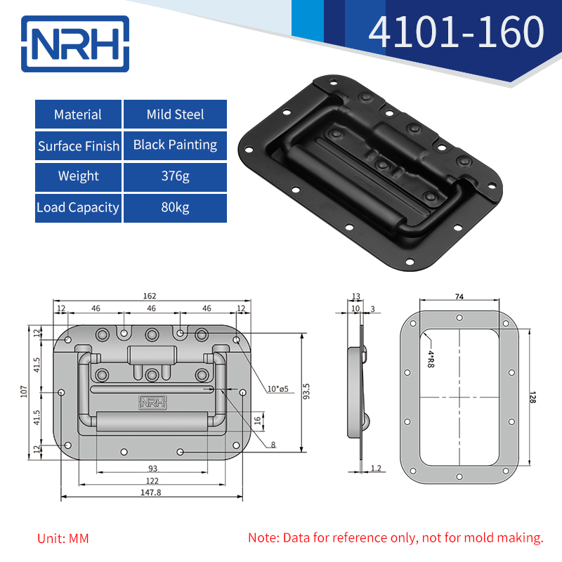 Spring Loaded Recessed Handles 4101-160-FE-BK2 - dimensions chart