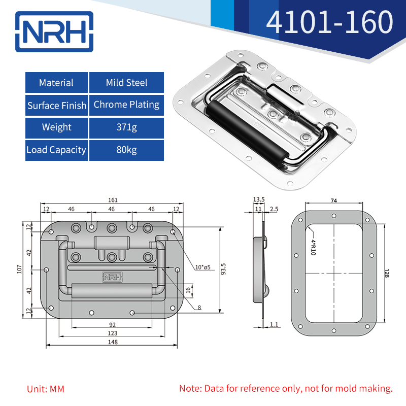 Spring Loaded Recessed Handles 4101-160-FE-CR - dimensions chart