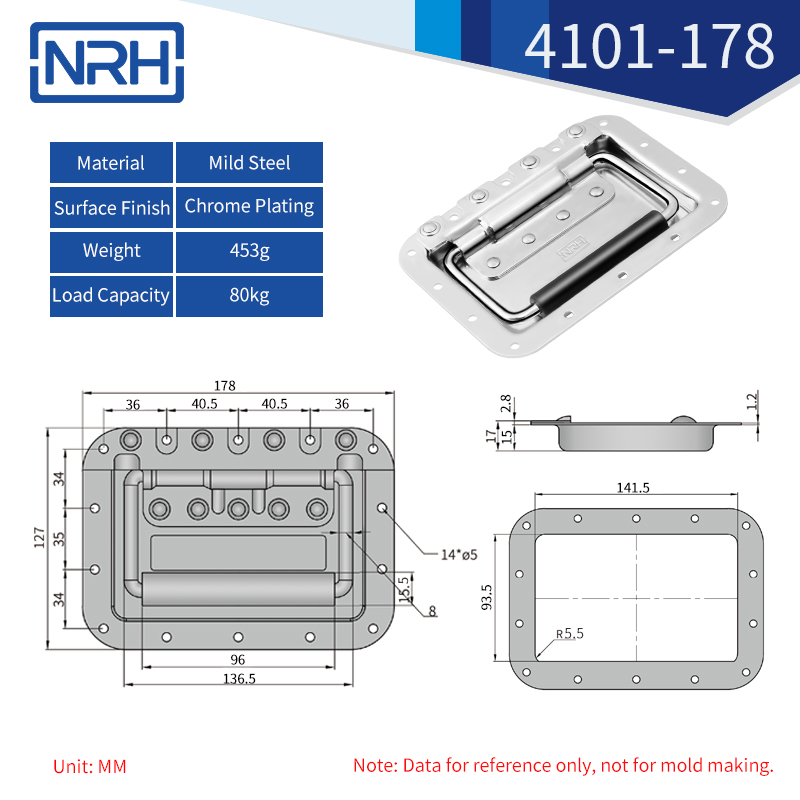 Spring Loaded Recessed Handles 4101-178-FE-CR - dimensions chart