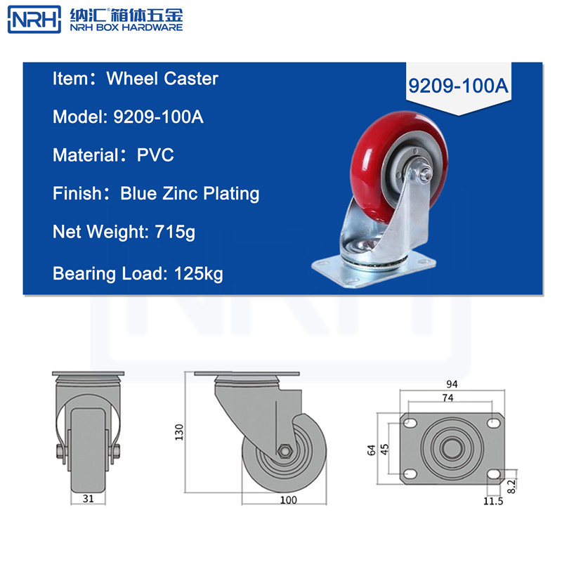 Caster wheels 9209-100A-PVC-RD - dimensions chart
