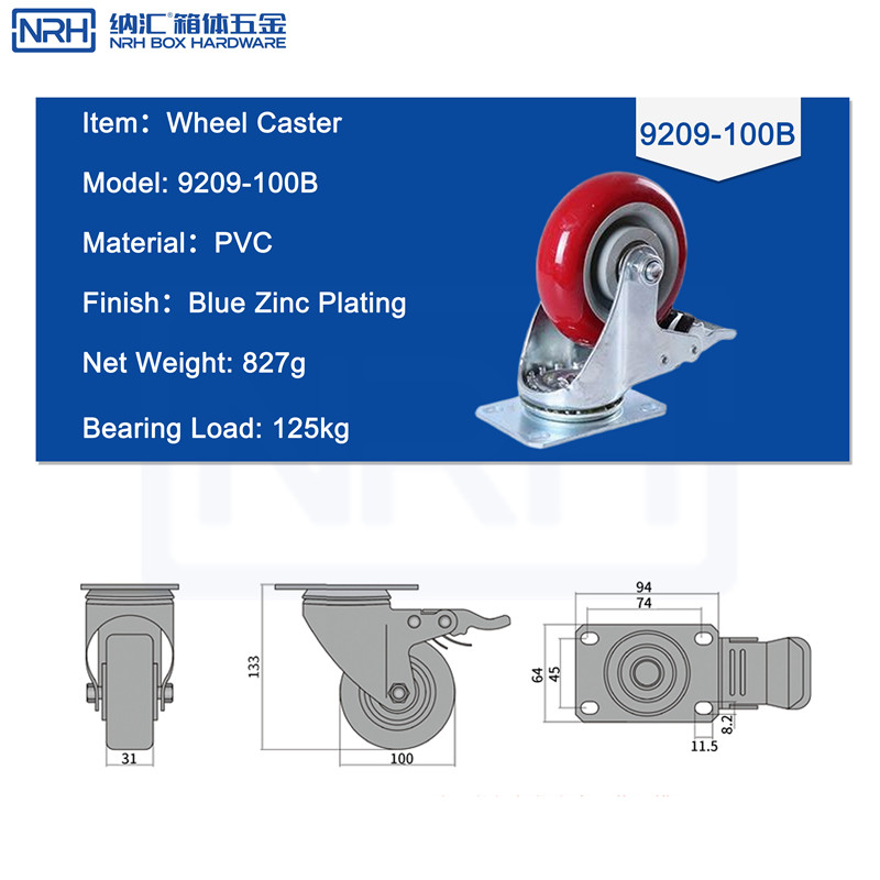 Caster wheels 9209-100B-PVC-RD - dimensions chart