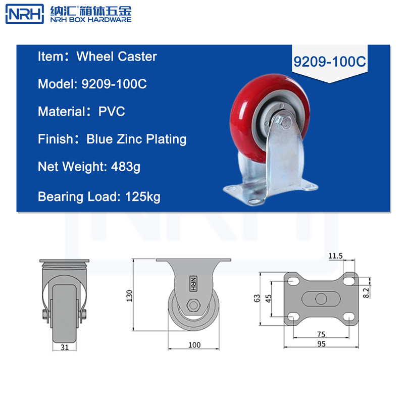 Caster wheels 9209-100C-PVC-RD - dimensions chart