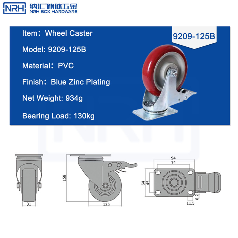 Caster wheels 9209-100B-PVC-RD - dimensions chart