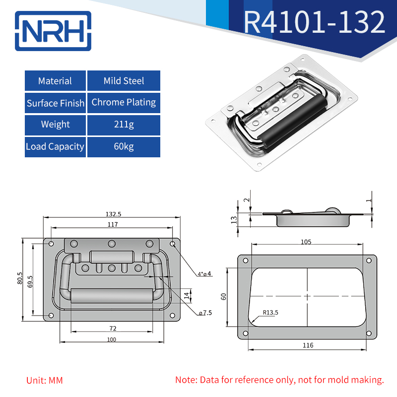 Spring Loaded Recessed Handles R4101-132-FE-CR - dimensions chart