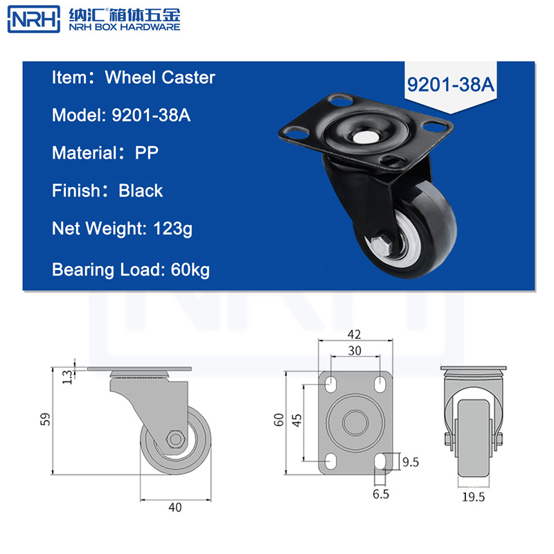 Caster wheels R9201-38A-PP-BK - dimensions chart