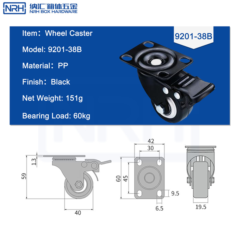 Caster wheels R9201-38B-PP-BK - dimensions chart