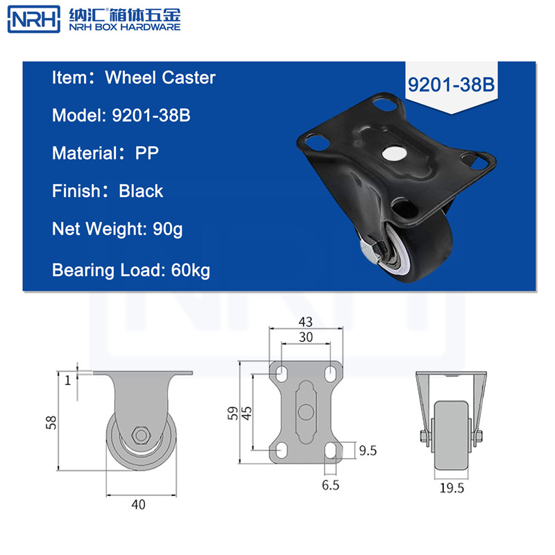 Caster wheels R9201-38C-PP-BK - dimensions chart