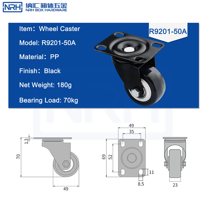 Caster wheels R9201-50A-PP-BK - dimensions chart