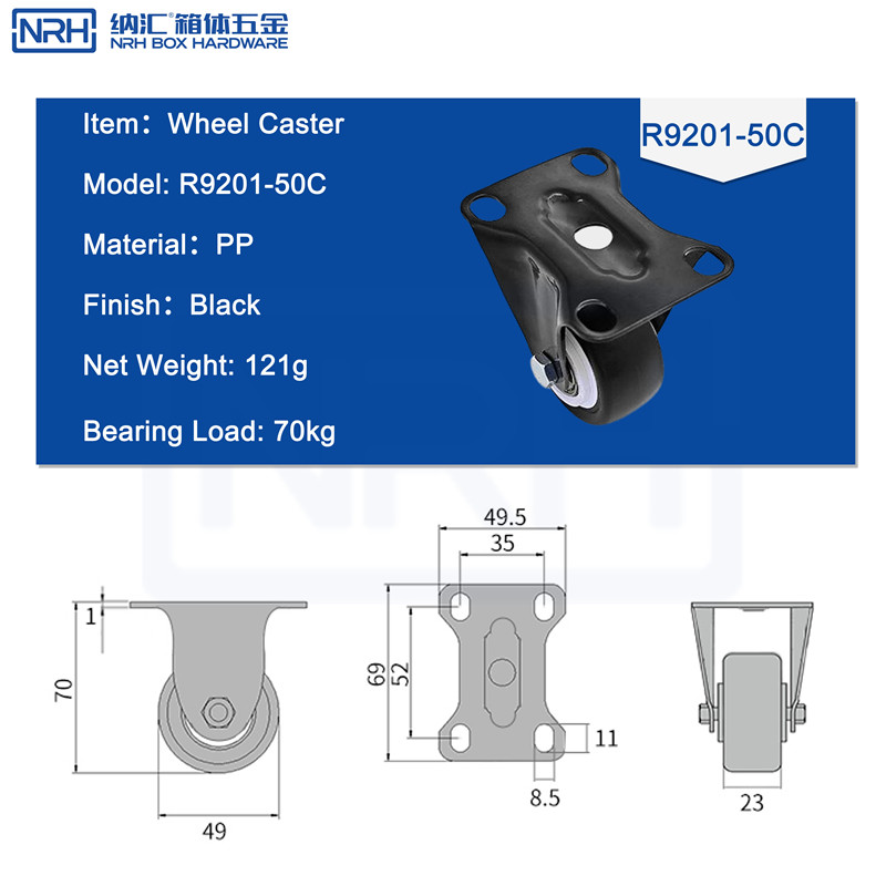 Caster wheels R9201-50C-PP-BK - dimensions chart