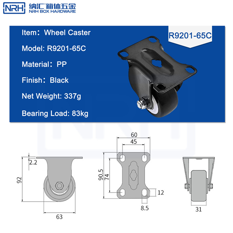 Caster wheels R9201-65C-PP-BK - dimensions chart