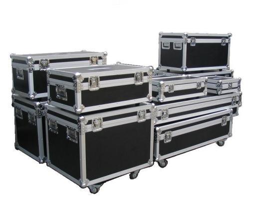 NRH corner protectors - ball corners and flat corners mounted on transport cases showing different sizes and finishes
