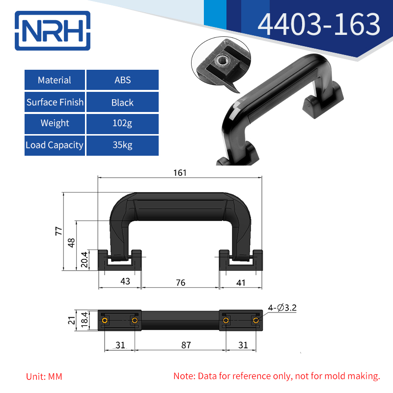 Briefcase Swivel Handles 4403-163-ABS-BK - dimensions chart
