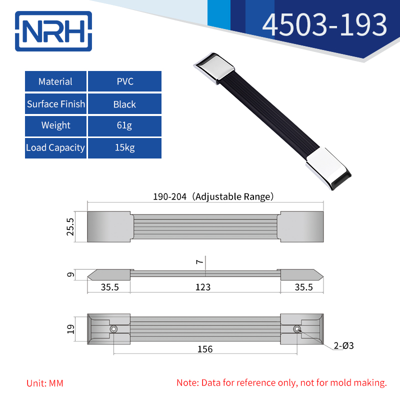 Rubber Strap Case Handles 4503-193-PVC-BK - dimensions chart
