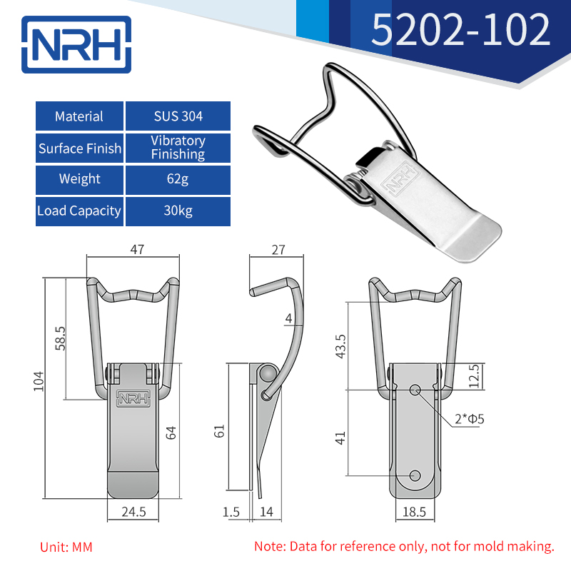 Wire Loop Toggle Latches 5202-102-S04-ZG - dimensions chart