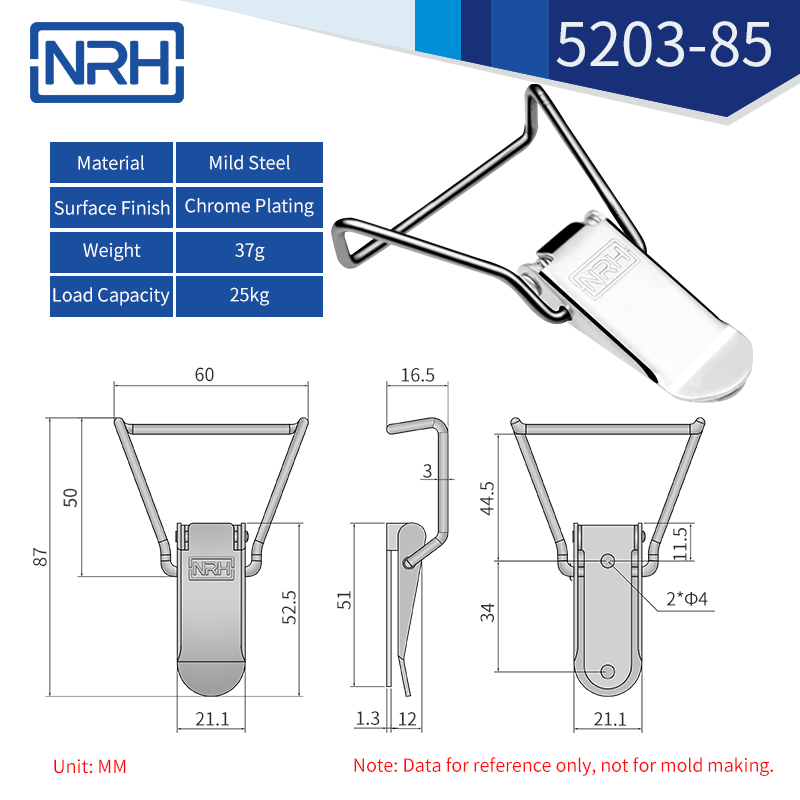 Wire Loop Toggle Latches 5203-85-FE-CR - dimensions chart