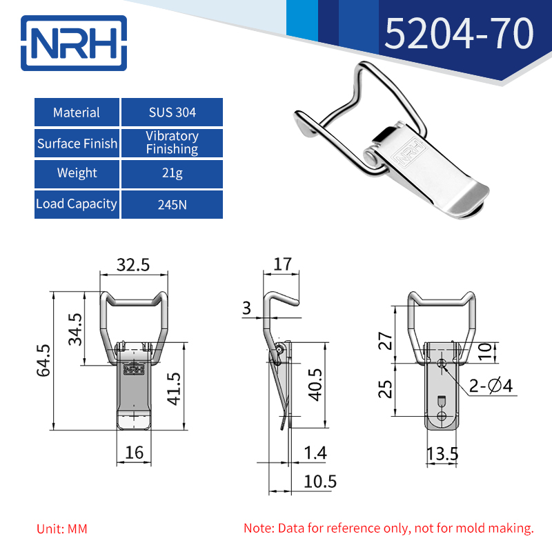 Wire Loop Toggle Latches 5204-70-S04-ZG - dimensions chart