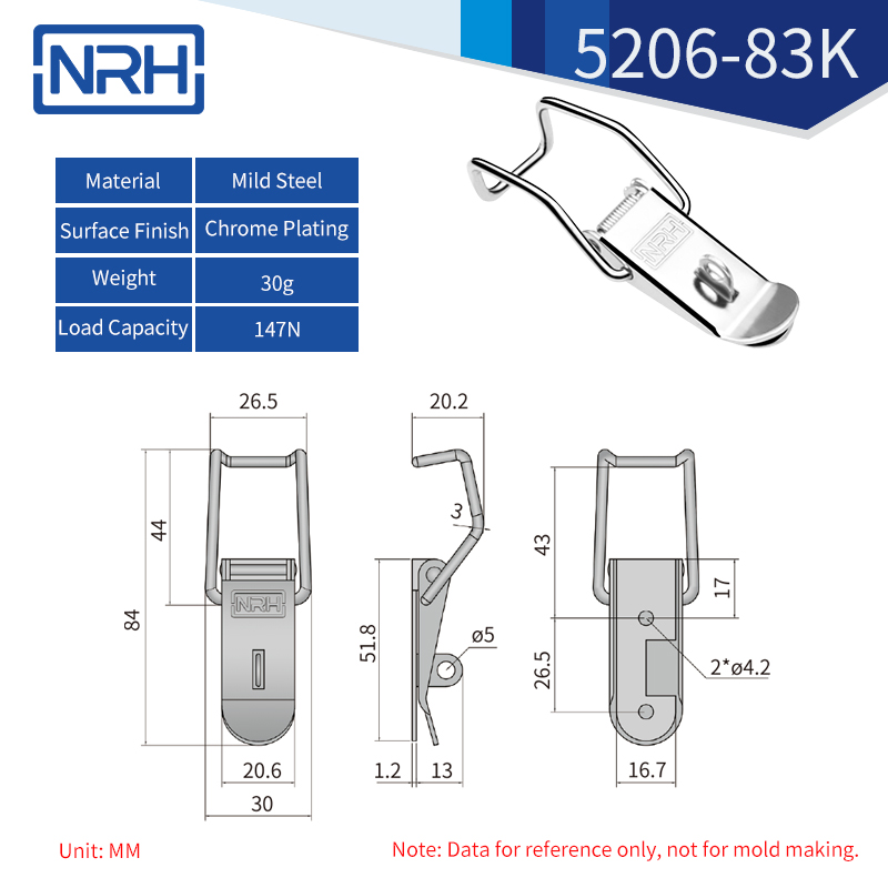 Wire Loop Toggle Latches 5206-83K-FE-CR - dimensions chart