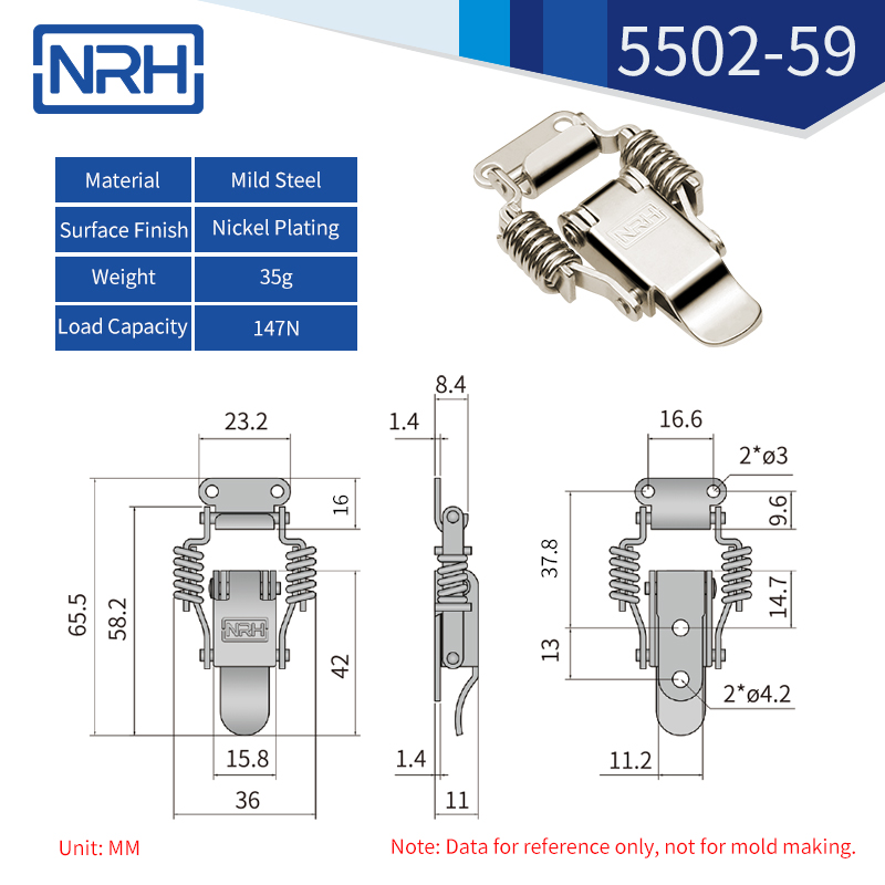 Spring Loaded Toggle Latches 5502-59-FE-NI - dimensions chart