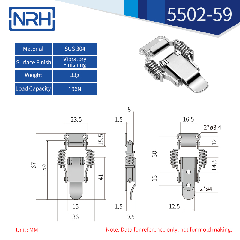 Spring Loaded Toggle Latches 5502-59-S04-ZG - dimensions chart