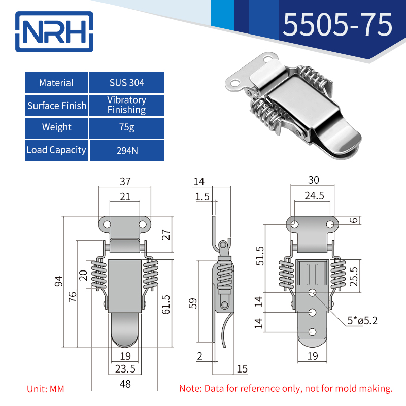 Spring Loaded Toggle Latches 5505-75-S04-ZG - dimensions chart