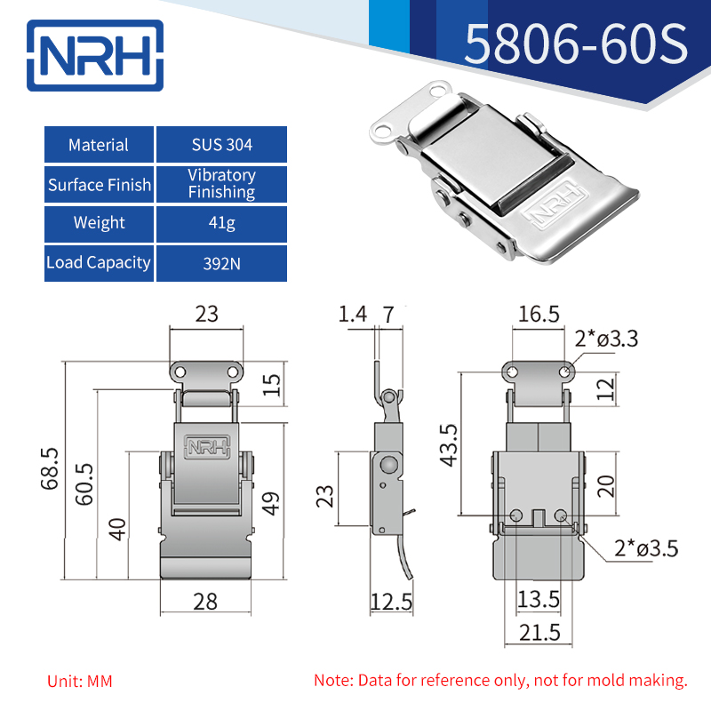 Safety Toggle Latches 5806-60S-S04-ZG - dimensions chart