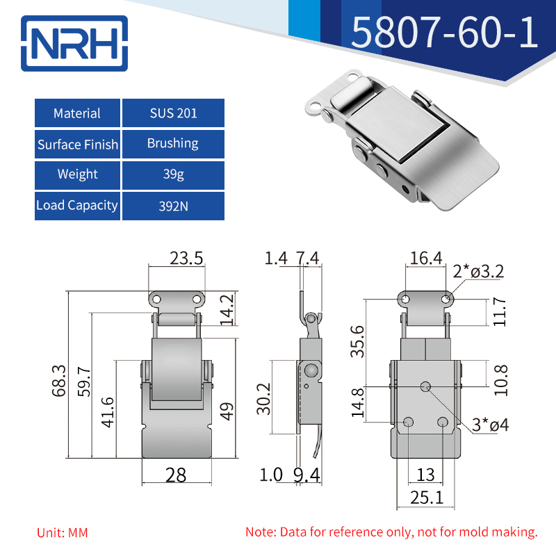 Safety Toggle Latches 5807-60-1-S01-LS - dimensions chart