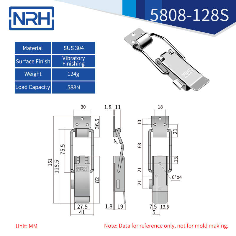Safety Toggle Latches 5808-128S-S04-ZG - dimensions chart