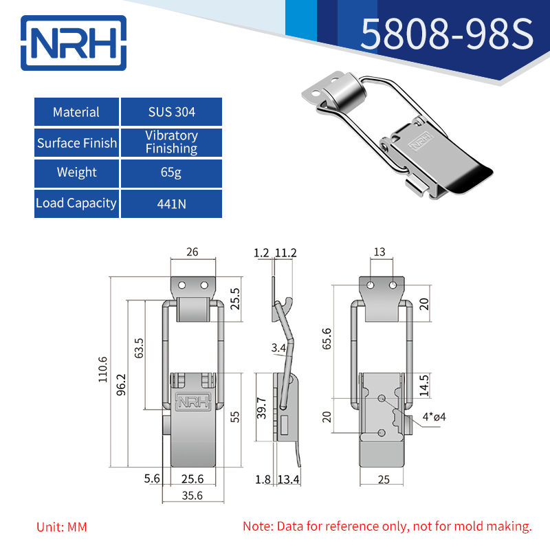 Safety Toggle Latches 5808-98S-S04-ZG - dimensions chart