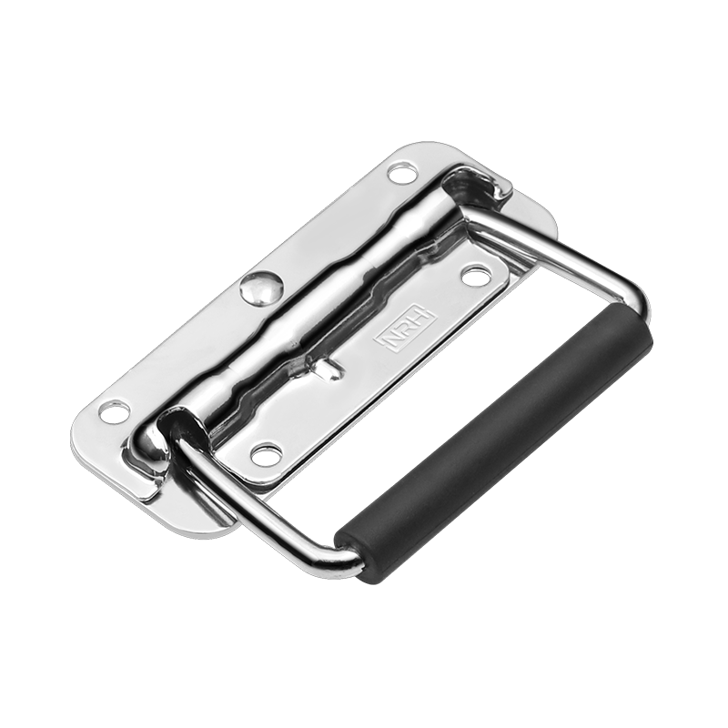 NRH 4201-100-S04-LG surface-mount folding handle in SUS304 stainless steel with mirror polish finish, 100mm grip span with 25kg load capacity