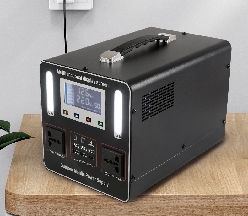 Portable power station with NRH 4504-195-1-PVC-BK handle for outdoor camping and emergency backup