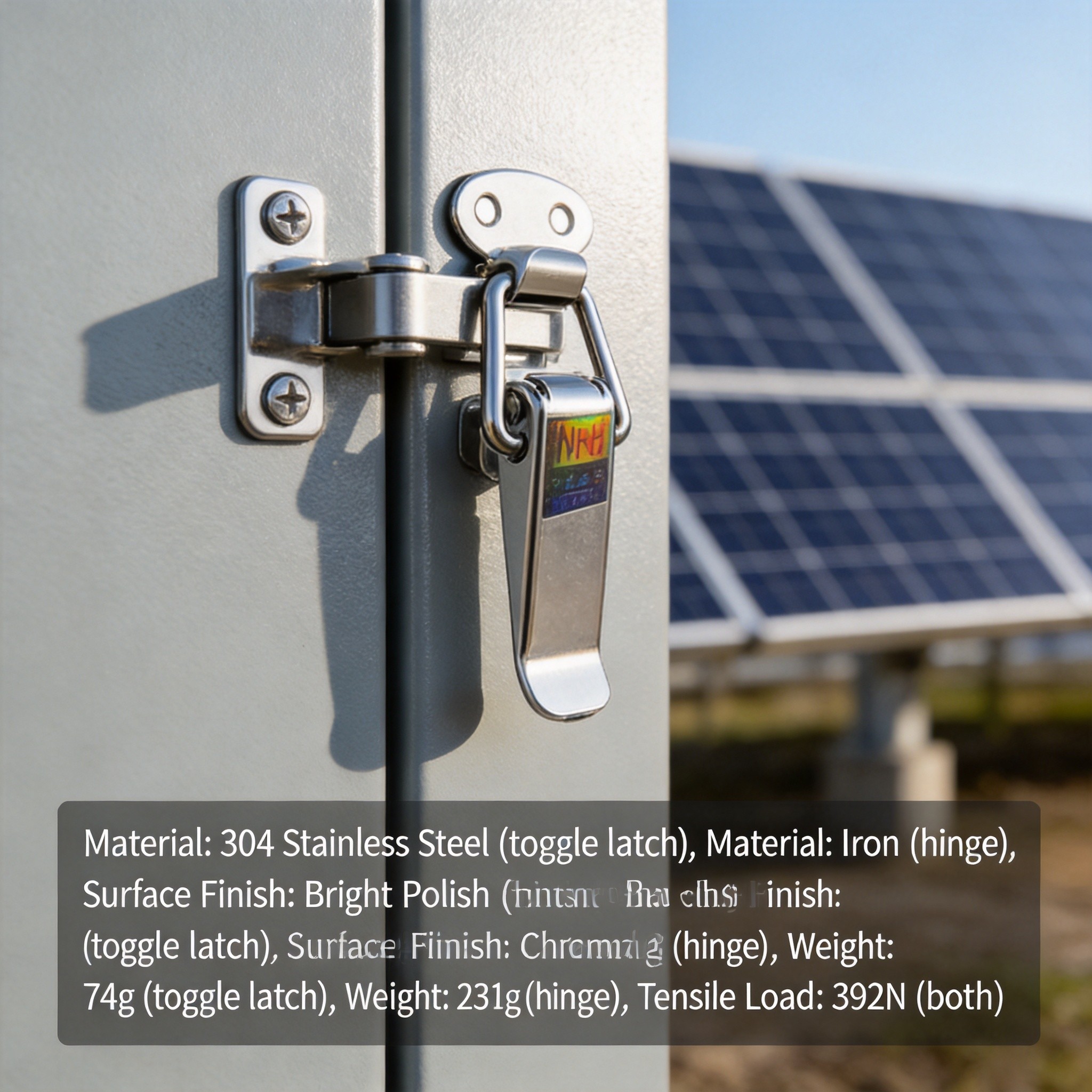SUS304 and SUS316 toggle latches on telecom cabinet door in outdoor coastal environment